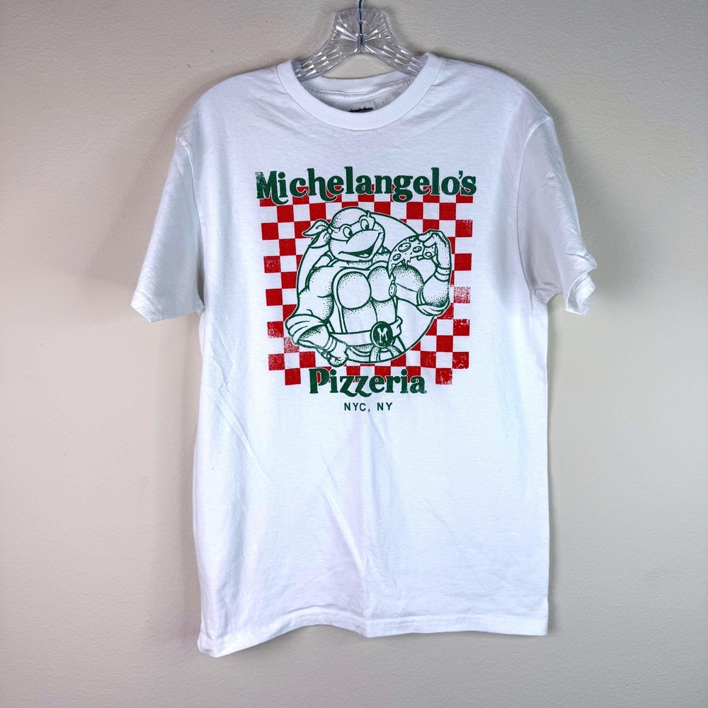Nickelodeon T-Shirt Mens M Michelangelo Pizzeria TMNT White Graphic Tee NYC NY